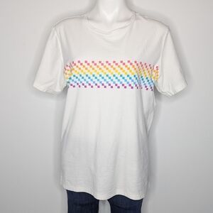 Bombas Bee Proud White Rainbow Square Stripe Pride LGBTQ Short Sleeve T-shirt L
